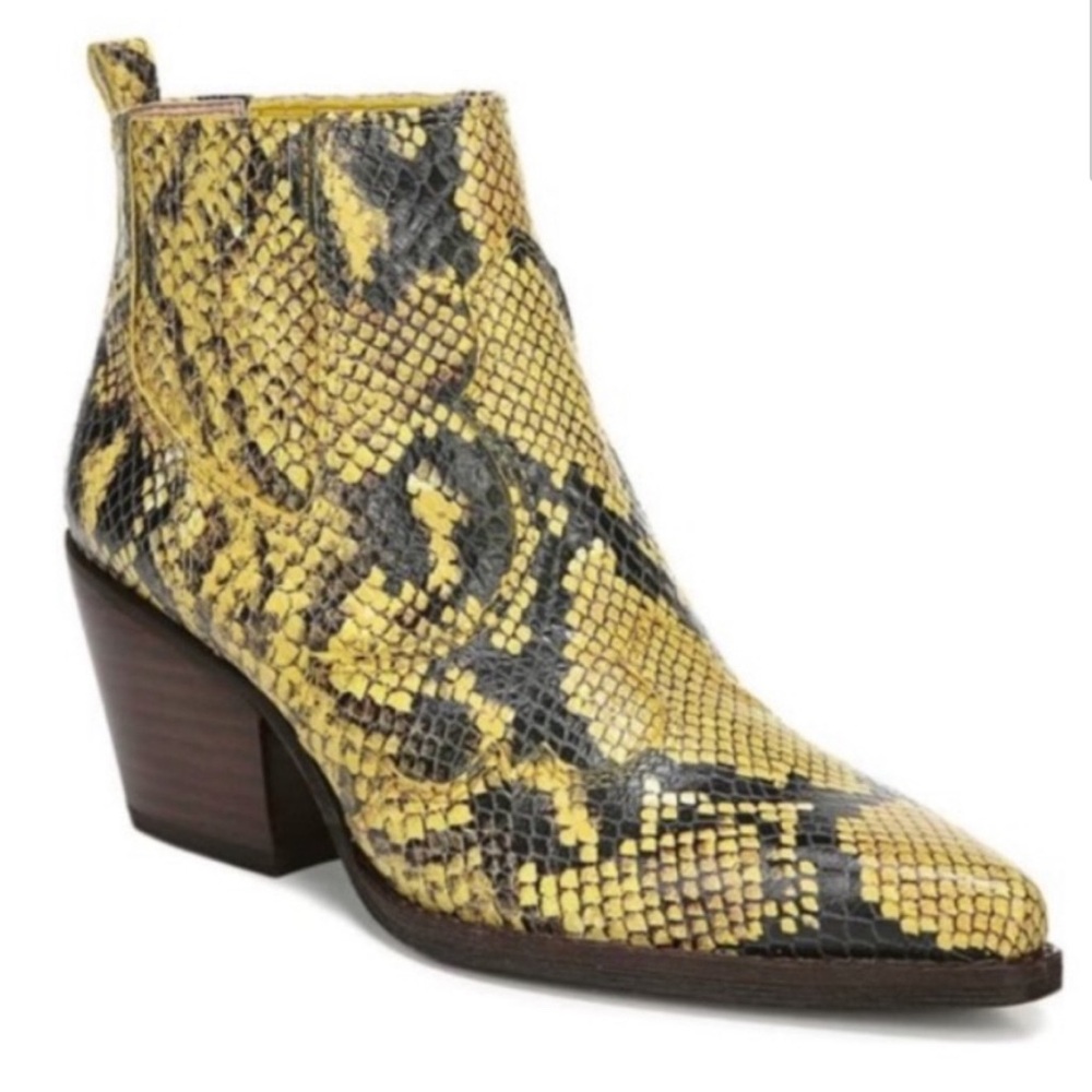 Women’s Gorgeous Sam Edelman Winona Booties Western Size 11 Black Yellow Snake - Picture 15 of 16